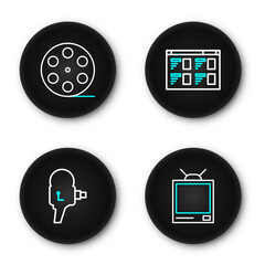 Poster - set line retro tv, cinema camera, online play video and film reel icon. vector