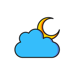 Poster - color cloud with moon icon isolated on white background. cloudy night sign. sleep dreams symbol. nig