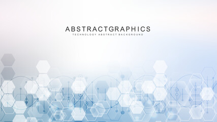 Poster - health care abstract background with lines, dots and hexagons. medical innovation banner template co