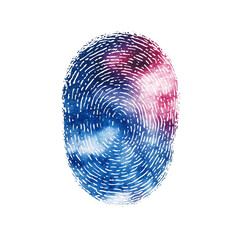 Aufkleber - Watercolor fingerprint scanner icon with blend of blue and pink hues, isolated on transparency background. artistic design combines technology with creativity, showcasing unique pattern