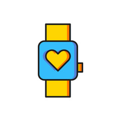 Poster - color smart watch showing heart beat rate icon isolated on white background. fitness app concept. fl