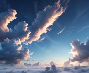 Wall Mural - Azure sky with wispy clouds drifting lazily across the horizon, serene landscape, clear sky, cloud formations