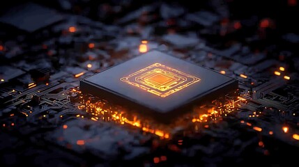 Poster - Glowing Central Processing Unit on a Circuit Board