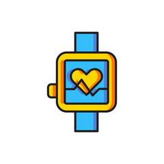Poster - color smart watch showing heart beat rate icon isolated on white background. fitness app concept. fl