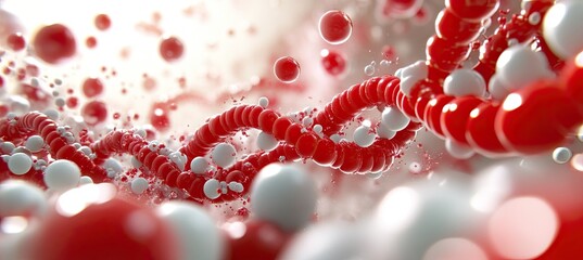 Poster - Abstract Red and White Spheres Forming a Double Helix in a Fluid Medium
