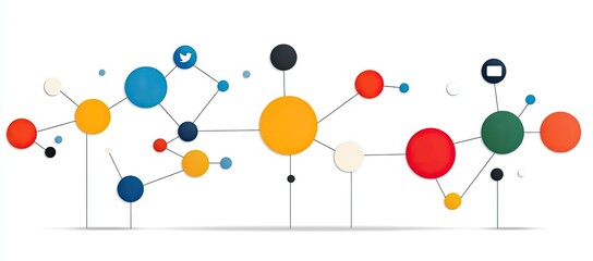 Poster - Abstract Network of Interconnected Colorful Circles and Social Media Icons