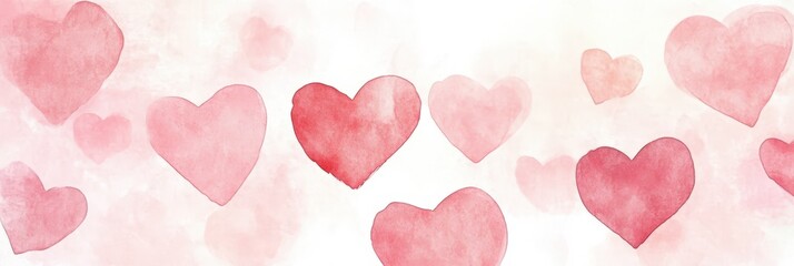 Wall Mural - Watercolor Pink and Red Hearts in White Background for Valentine's Day Celebration.