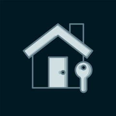Poster - line house with key icon isolated on black background. the concept of the house turnkey. flat filled