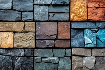 Leinwandbilder - textured stone wall featuring a variety of colors and shapes arranged in an artistic pattern