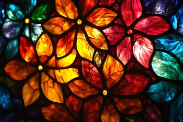 Aufkleber - Vibrant stained glass flowers in a dazzling display of color and light