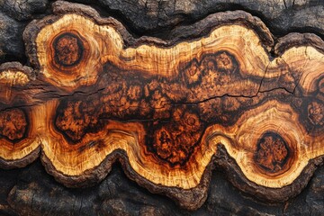 Poster - Unique patterns in polished wood show natural beauty and intricate designs from an ancient tree
