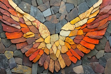 Poster - Mural featuring vibrant stone wings created with natural materials on a wall