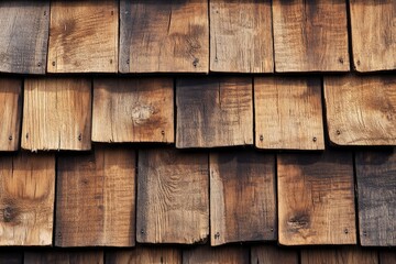 Poster - Weathered wooden shingles on a rustic building showcase natural beauty and craftsmanship in a serene outdoor setting