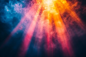 Poster - Colorful light beams create a vibrant atmosphere in a mystic setting during the evening hours