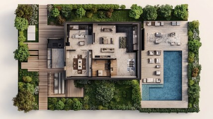 Poster - A clean workspace with a detailed floor plan of a modern residential building.