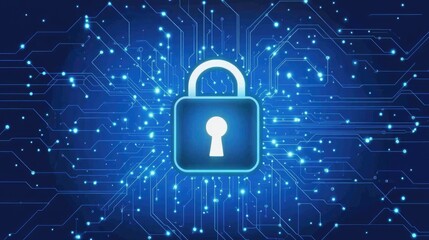 Poster - A cybersecurity lock icon displayed on a glowing digital interface.