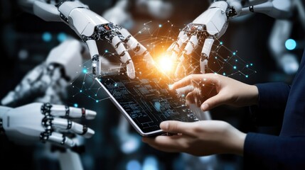 Poster - A modern assembly line producing automotive parts with advanced robotics.