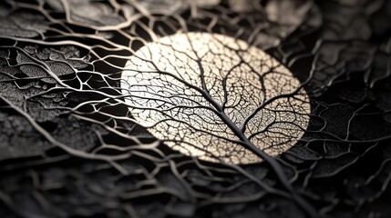 Wall Mural - Elegant Leaf Pattern with Engraved Texture and Circular Light Source