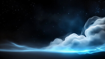 Wall Mural - a dark sky with a cloud and stars. the sky is blue and the clouds are white. there are many stars in
