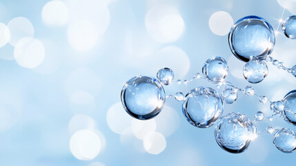 Wall Mural - A blue background with a series of clear spheres. The spheres are arranged in a line and are of varying sizes