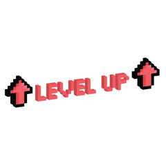 Poster - isometric level up button 8 bit text level up Pixel art 8-bit for game you win