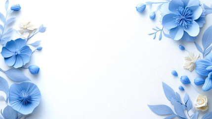 Wall Mural - A blue and white flower design with a white background. The blue flowers are in the center and the white flowers are on the left and right