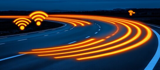 Poster - Connected Cars: Wireless Technology on a Night Road