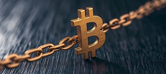 Poster - Golden Bitcoin Symbol Intertwined Within a Gold Chain