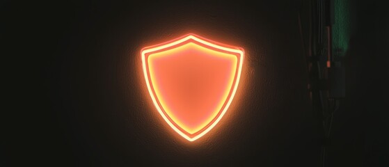 Poster - Glowing Neon Shield Icon  Security  Protection  Safety Symbol