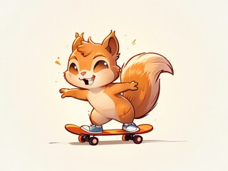 Wall Mural - Adorable Squirrel Skateboarding Illustration