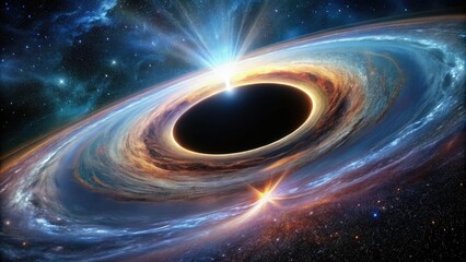 Wall Mural - close-up of a black hole in space with swirling accretion disk and bright ring around it, galaxy, sp
