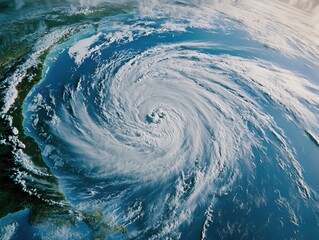 Wall Mural - Powerful Hurricane Cyclone Aerial View Intense Weather System Ocean Storm