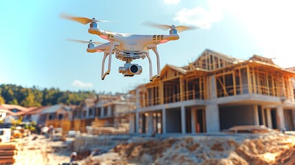 Poster - Drone monitoring residential construction site with new homes under development