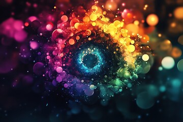 Poster - A circular design made of different colors and shapes, resembling bubbles