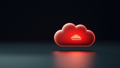 Poster - A glowing red cloud symbol with a sound wave icon, representing cloud storage or audio services in a dark environment.