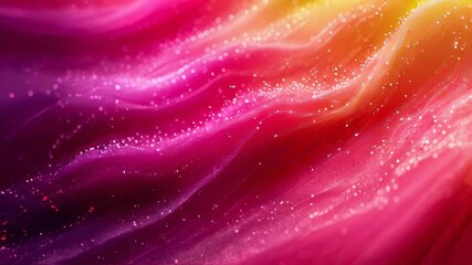 Poster - Vibrant abstract pink and yellow waves with glowing particles creating a dynamic artistic flow