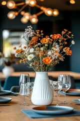 Poster - Chic dining room table arrangement highlighted by orange blossoms