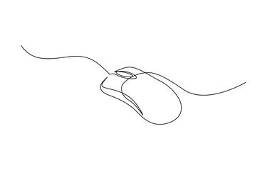 Poster - Drawn continuous one line computer mouse logo. Vector illustration, Mouse computer one continuous single line art drawing. Minimal art style.