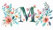 © Ab - Elegant Watercolor Alphabet Letter M with Floral Design for Creative Projects
