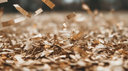 Wall Mural - golden confetti falling on ground, celebration.