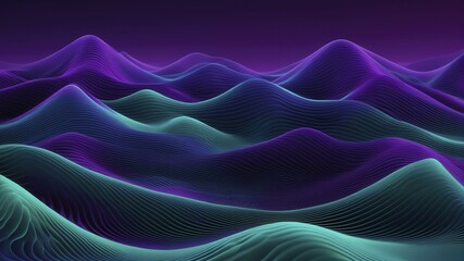 Poster - Digital abstract artwork with undulating waves in purple and green, creating a calming, fluid movement.