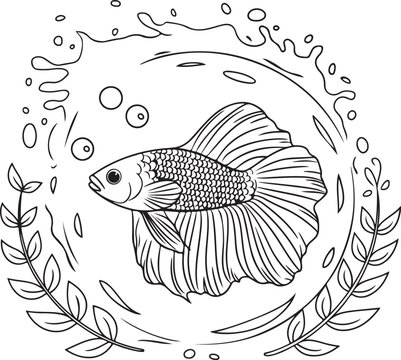 Betta Fish coloring page design.