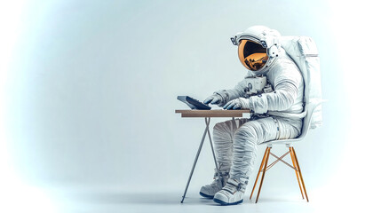 Poster - Astronaut studying educational materials on a desk while seated in a space station