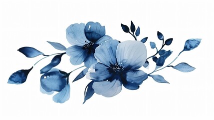 elegant watercolor floral dark blue illustration for design projects