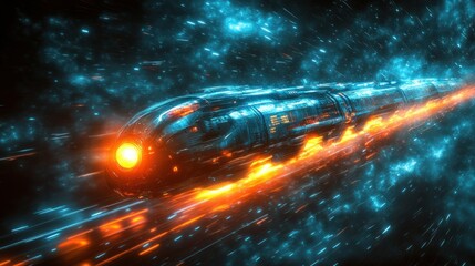 Poster - Futuristic Spaceship at Warp Speed Through Nebula