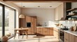 © SAT - A wallpaper featuring a modern, aesthetic kitchen interior with natural earth tones, browns, beiges, and muted colors