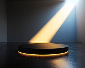 Poster - Illuminated round platform in dark room.