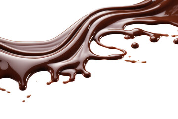 Wall Mural - A close-up of silky, dark chocolate drizzling down in a steady stream, pooling on a white background