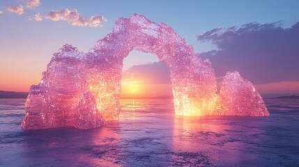 In the desert, one finds a surreal crystal gate or arc, an architectural wonder or sci-fi object