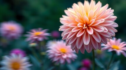 Wall Mural - Close-up of a peach dahlia flower in a garden.